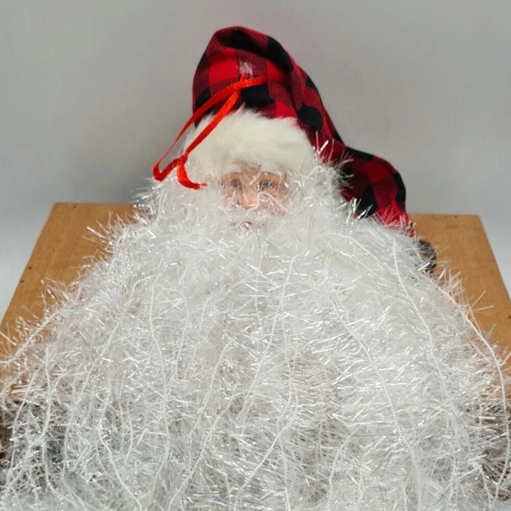 Beard Santa Claus Head with Red Black Plaid Hat 18" Hanging Decoration